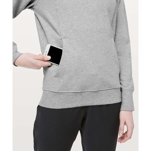 Lululemon Scuba Crew Heathered Core Light Grey Sweatshirt Kangaroo Pocket Sz 12 - Picture 6 of 16